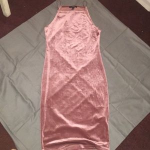 Long blush/ pink crushed velvet dress.